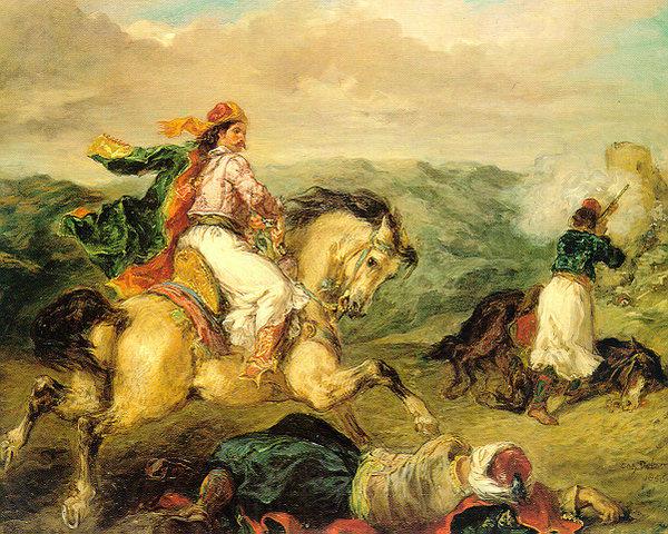 Eugene Delacroix Mounted Greek Warrior Norge oil painting art